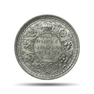Half Rupee George VI King Emperor 1945 Bombay Mint Silver Coin, British India Uniform Coinage, UNC.