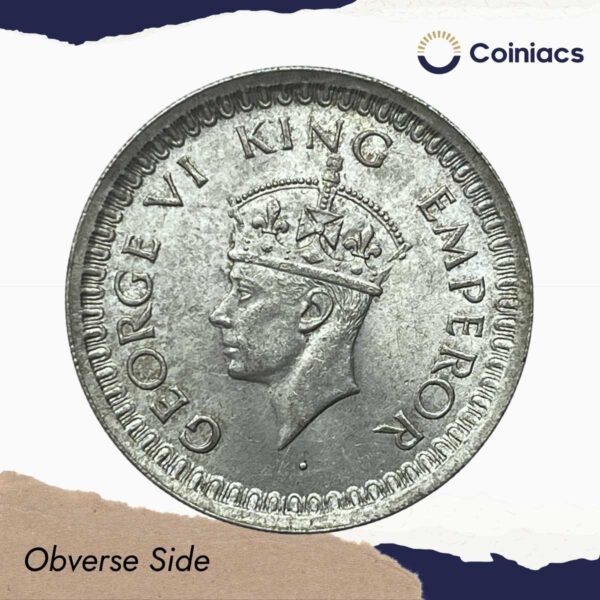 Half Rupee George VI King Emperor 1945 Bombay Mint Silver Coin, British India Uniform Coinage, UNC. - Image 2