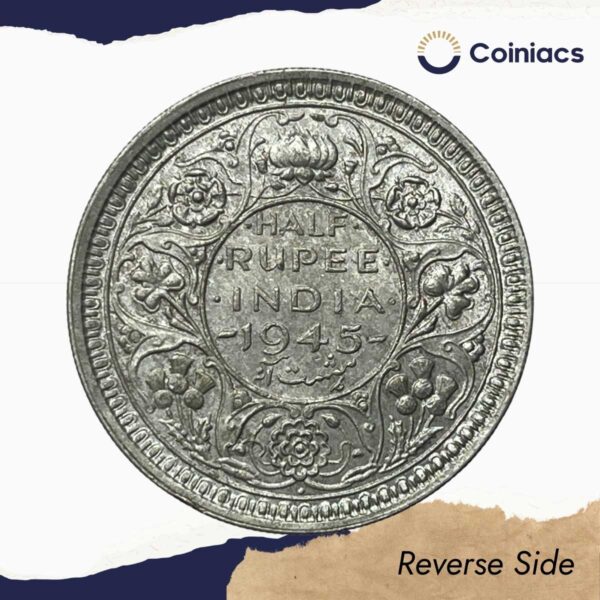Half Rupee George VI King Emperor 1945 Bombay Mint Silver Coin, British India Uniform Coinage, UNC. - Image 3