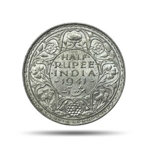 Half Rupee George VI King Emperor 1941 Bombay Mint Silver Coin, British India Uniform Coinage, UNC.