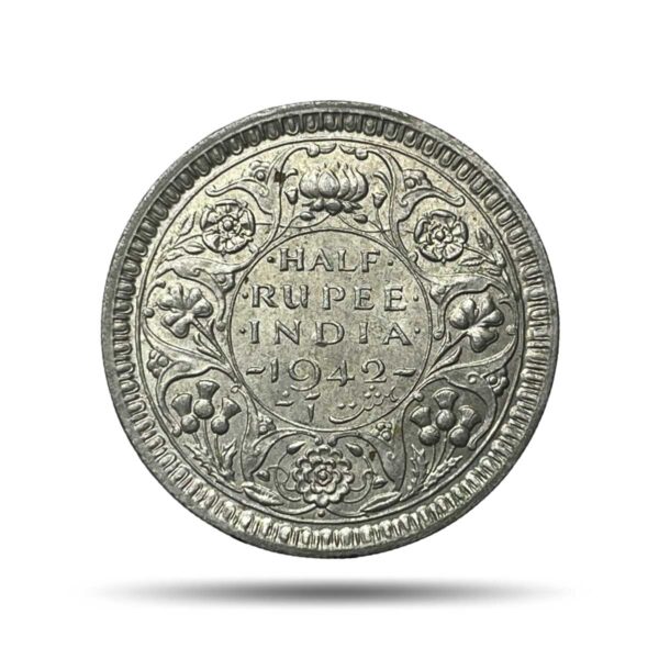Half Rupee George VI King Emperor 1942 Bombay Mint Silver Coin, British India Uniform Coinage, UNC.