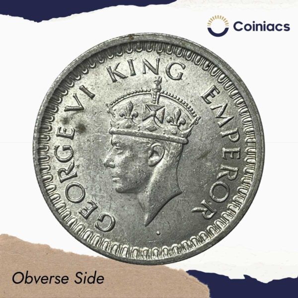 Half Rupee George VI King Emperor 1942 Bombay Mint Silver Coin, British India Uniform Coinage, UNC. - Image 2