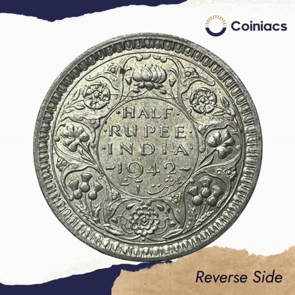 Half Rupee George VI King Emperor 1942 Bombay Mint Silver Coin, British India Uniform Coinage, UNC. - Image 3