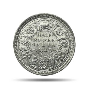 Half Rupee George VI King Emperor 1943 Bombay Mint Silver Coin, British India Uniform Coinage, UNC.