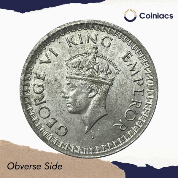 Half Rupee George VI King Emperor 1943 Bombay Mint Silver Coin, British India Uniform Coinage, UNC. - Image 2