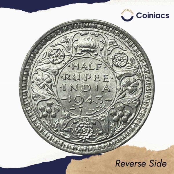 Half Rupee George VI King Emperor 1943 Bombay Mint Silver Coin, British India Uniform Coinage, UNC. - Image 3