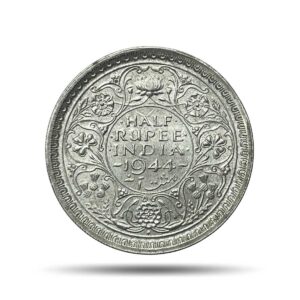 Half Rupee George VI King Emperor 1944 Bombay Mint Silver Coin, British India Uniform Coinage, UNC.