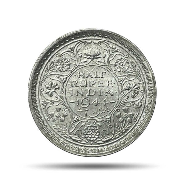 Half Rupee George VI King Emperor 1944 Bombay Mint Silver Coin, British India Uniform Coinage, UNC.