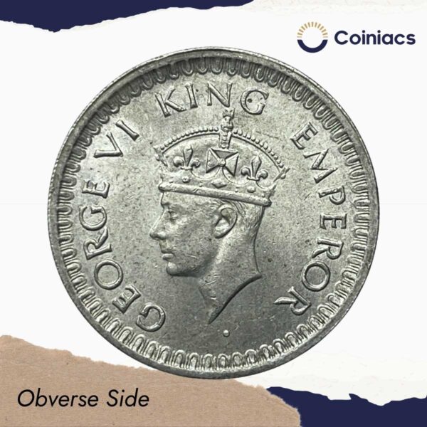 Half Rupee George VI King Emperor 1944 Bombay Mint Silver Coin, British India Uniform Coinage, UNC. - Image 2