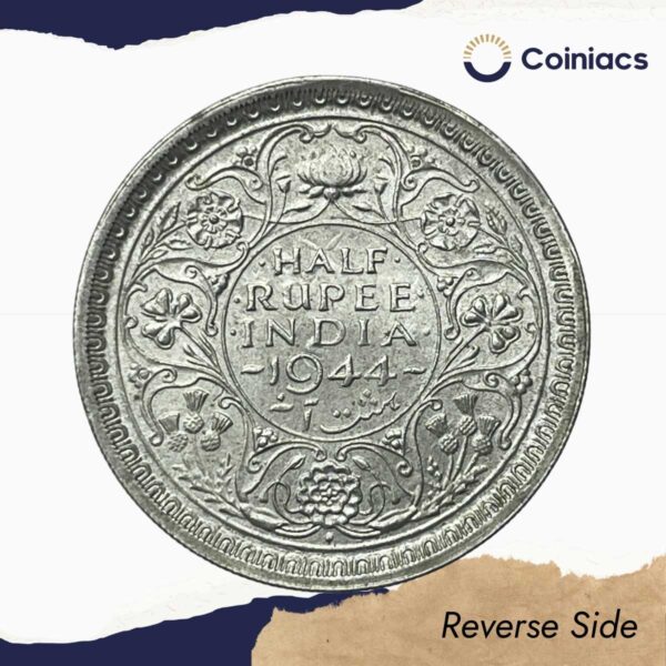 Half Rupee George VI King Emperor 1944 Bombay Mint Silver Coin, British India Uniform Coinage, UNC. - Image 3