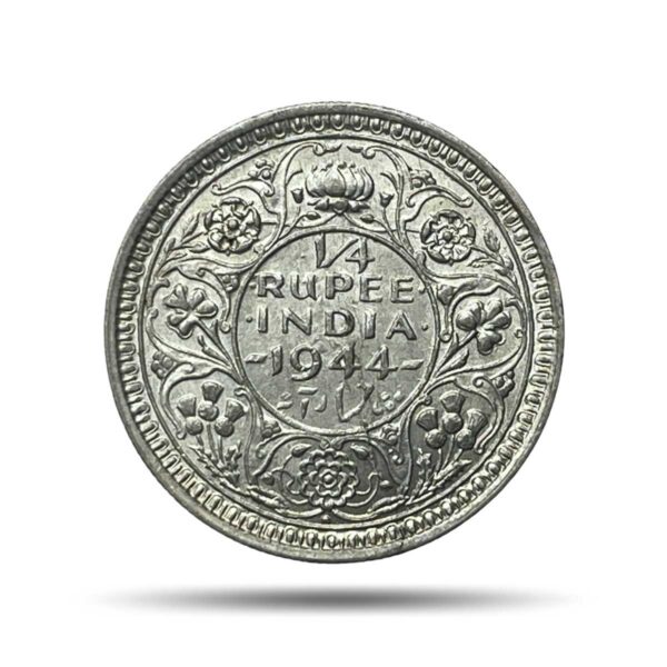 1/4 Rupee George VI King Emperor 1944 Bombay Mint Silver Coin, British India Uniform Coinage, UNC.
