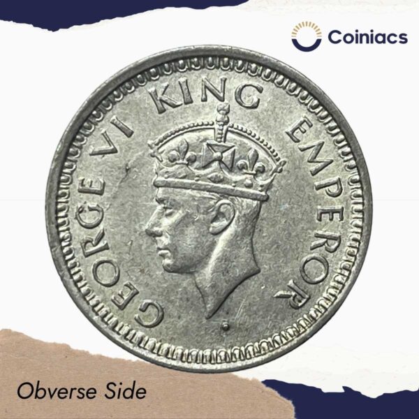 1/4 Rupee George VI King Emperor 1944 Bombay Mint Silver Coin, British India Uniform Coinage, UNC. - Image 2