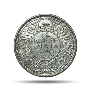 1/4 Rupee George VI King Emperor 1940 Calcutta Mint Silver Coin, British India Uniform Coinage, UNC.