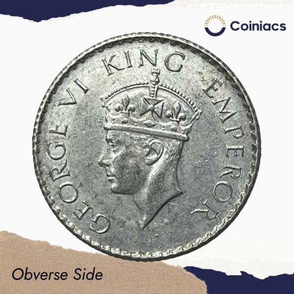 1/4 Rupee George VI King Emperor 1940 Calcutta Mint Silver Coin, British India Uniform Coinage, UNC. - Image 2