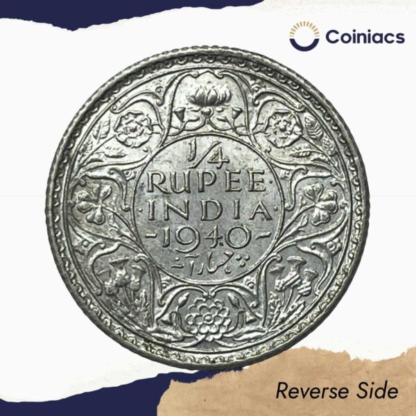 1/4 Rupee George VI King Emperor 1940 Calcutta Mint Silver Coin, British India Uniform Coinage, UNC. - Image 3