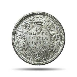 1/4 Rupee George VI King Emperor 1942 Calcutta Mint Silver Coin, British India Uniform Coinage, UNC.