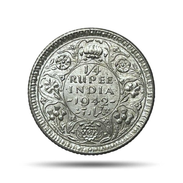 1/4 Rupee George VI King Emperor 1942 Calcutta Mint Silver Coin, British India Uniform Coinage, UNC.