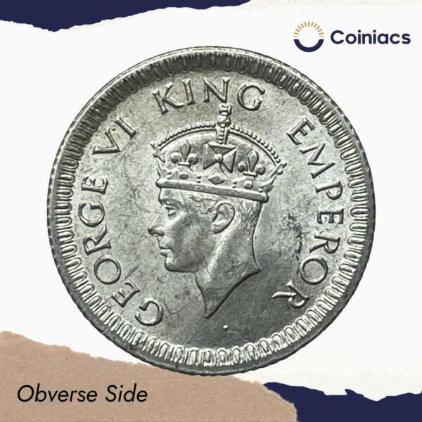 1/4 Rupee George VI King Emperor 1942 Calcutta Mint Silver Coin, British India Uniform Coinage, UNC. - Image 2