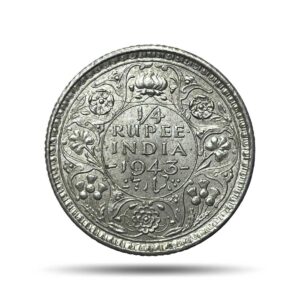 1/4 Rupee George VI King Emperor 1943 Calcutta Mint Silver Coin, British India Uniform Coinage, UNC.