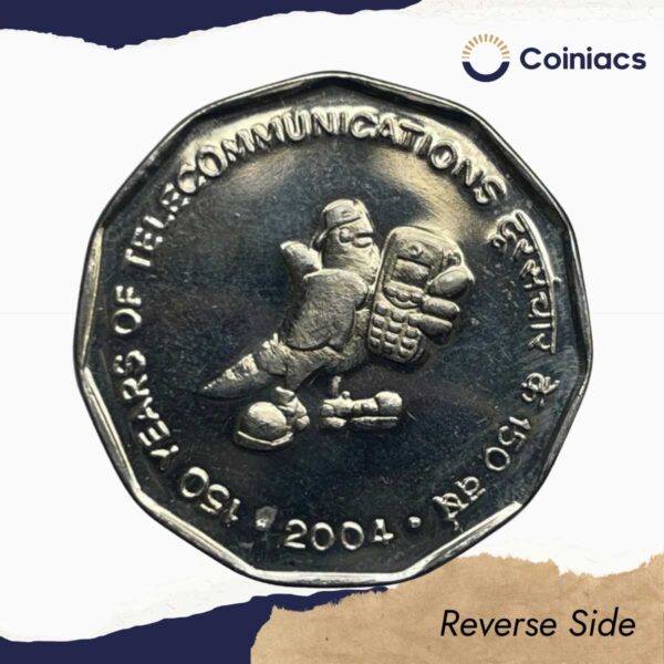 Rare 2 Rupees  150 Years of Telecommunication 2004 Calcutta Mint Commemorative Copper-Nickel Prood Coin, Republic India Decimal Series, Proof. - Image 3