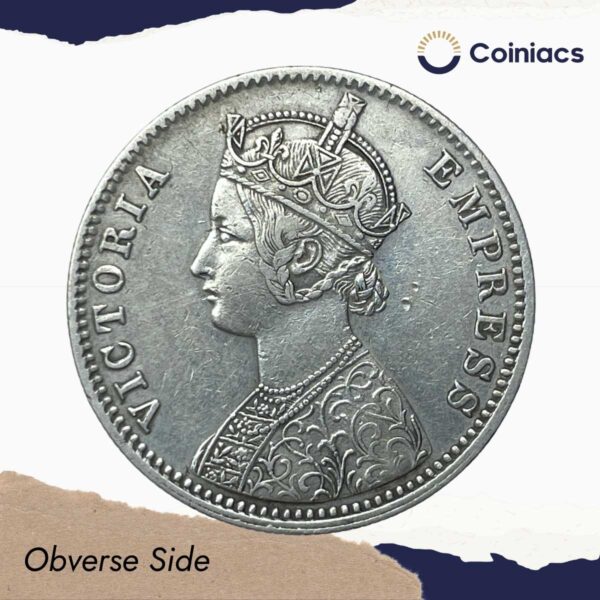 Rare One Rupee Mangal Singh INO Victoria Empress, 1891 CE (Key date) Silver Coin, Princely State of Alwar Coinage, Collectible. (Maharaja Shri Sawai Mangal Singh bahadur) - Image 2