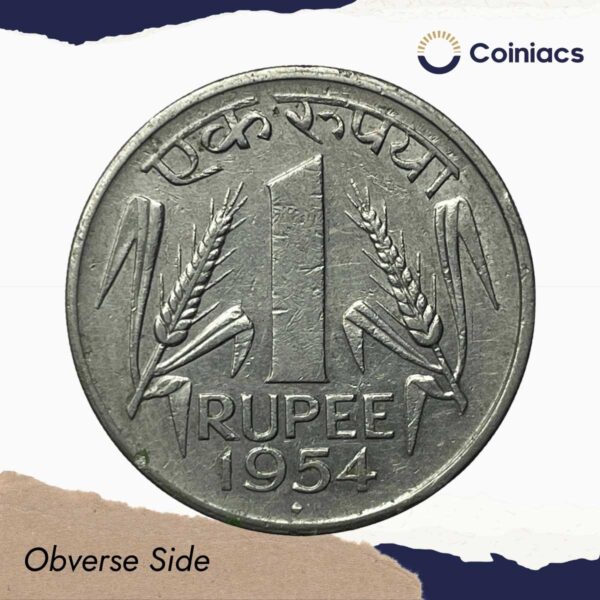 Scarce One Rupee Anna Series 1954 (Key Date) Bombay Mint Nickel Coin, Republic India Anna Series, XF. - Image 2