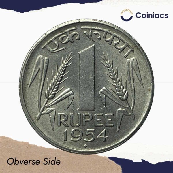 Scarce One Rupee Anna Series 1954 (Key Date) Bombay Mint Nickel Coin, Republic India Anna Series, UNC. - Image 2