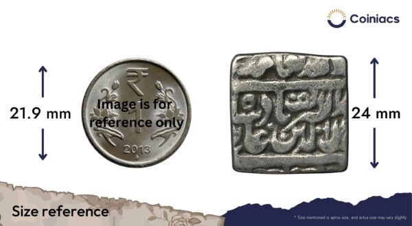One Rupee Mughal Emperor Jalal-ud-Din Muhammad Akbar (Reign 1556-1605 CE) (Square Rupee) Silver Rupee, Mughal Empire, Collectible. - Image 4