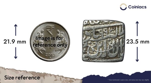 One Rupee Mughal Emperor Jalal-ud-Din Muhammad Akbar 993 AH (1584-85 CE)(Reign 1556-1605 CE) (Square Rupee) Silver Rupee, Mughal Empire, Collectible. - Image 4