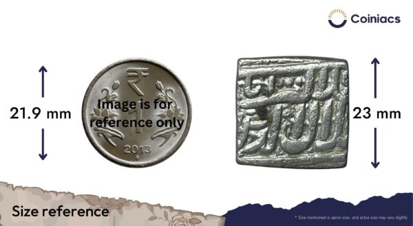 One Rupee Mughal Emperor Jalal-ud-Din Muhammad Akbar (Reign 1556-1605 CE) (Square Rupee) Silver Rupee, Mughal Empire, Collectible. - Image 4