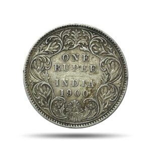 One Rupee Victoria Empress 1900 Calcutta Mint 'C' incuse (Obv C3, Rev I(i) ) Silver Coin, British India Uniform Coinage, Collectible.