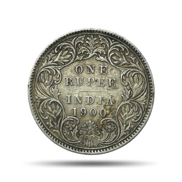 One Rupee Victoria Empress 1900 Calcutta Mint 'C' incuse (Obv C3, Rev I(i) ) Silver Coin, British India Uniform Coinage, Collectible.