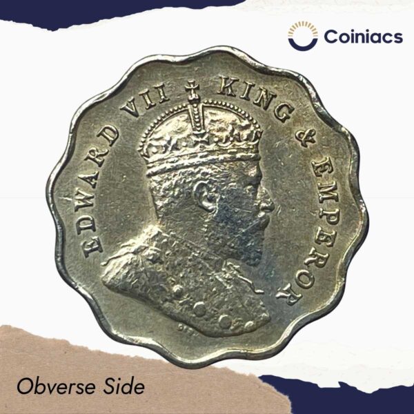 Scarce 1 Anna Edward VII King & Emperor 1907 Bombay Mint Copper-Nickel Coin, British India Uniform Coinage, AU. - Image 2