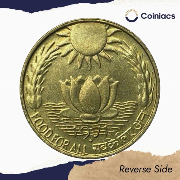 Rare 20 Paise Food For All 1971 Nickle-Brass Commemorative Coin, Republic India Decimal Series, UNC. - Image 3