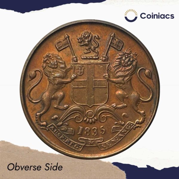 Scarce One Quarter Anna East India Company 1835 Madras Mint 24 Berries (Obv B, Rev V) Copper Coin, British India Uniform Coinage, XF+. - Image 2