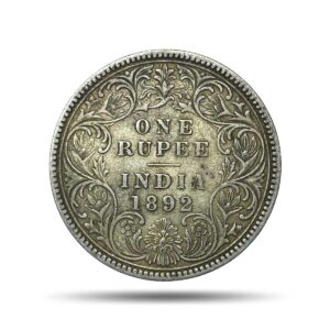 One Rupee Victoria Empress 1892 Calcutta Mint 'C' Incuse (Obv C3, Rev I) Silver Coin, British India Uniform Coinage, Collectible.