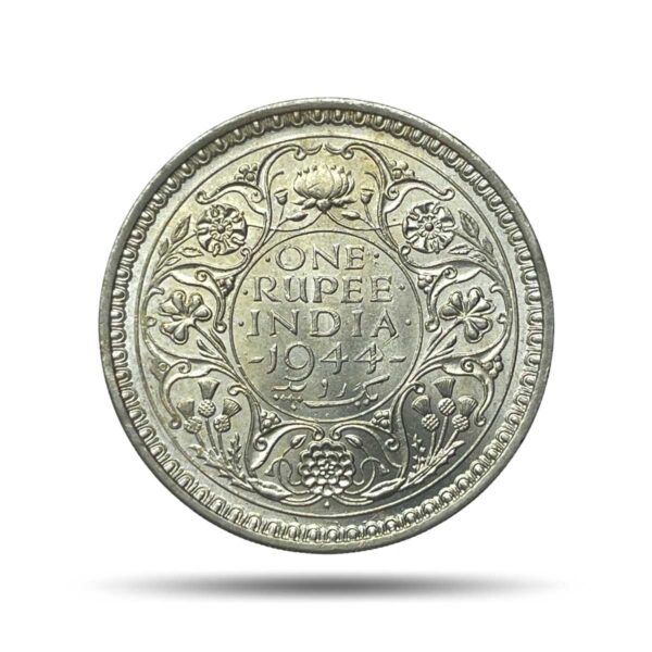 Scarce One Rupee George VI King Emperor 1944 Bombay Mint Diamond Mark (Obv C, Rev III) Silver Coin, British India Uniform Coinage, UNC.