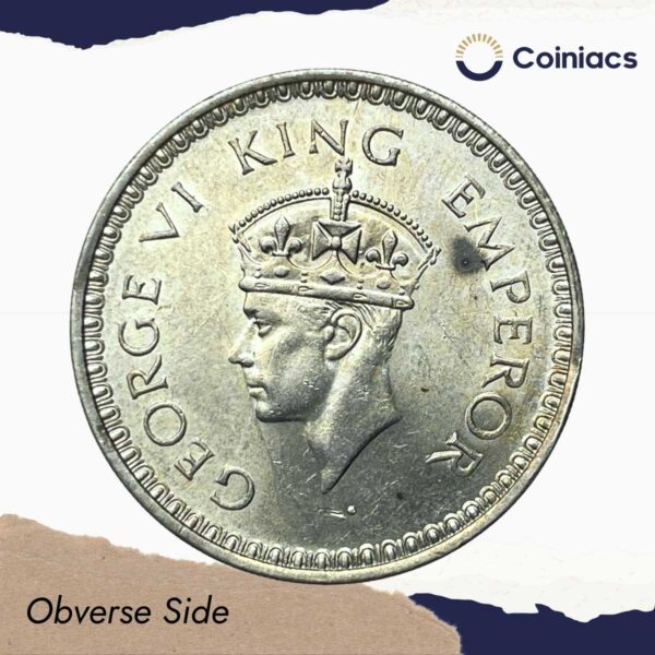 Scarce One Rupee George VI King Emperor 1944 Bombay Mint Diamond Mark (Obv C, Rev III) Silver Coin, British India Uniform Coinage, UNC. - Image 2
