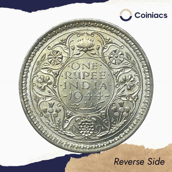 Scarce One Rupee George VI King Emperor 1944 Bombay Mint Diamond Mark (Obv C, Rev III) Silver Coin, British India Uniform Coinage, UNC. - Image 3