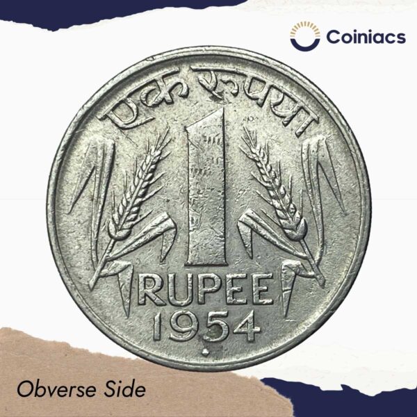 Scarce One Rupee Anna Series 1954 (Key Date) Bombay Mint Nickel Coin, Republic India Anna Series, XF. - Image 2