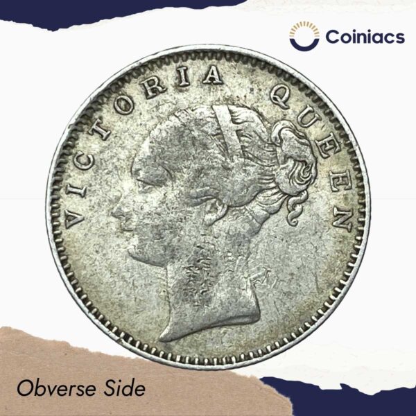 Rare Half Rupee Victoria Queen Continuous Legend 1840 CE 19 Berries (Obv A, Rev I) Silver coin, British India Uniform Coinage, Collectible. - Image 2