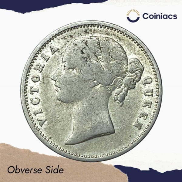 Scarce Half Rupee Victoria Queen Divided Legend 1840 CE .W.W Incused 24 Berries Silver coin, British India Uniform Coinage, Fine - Image 2