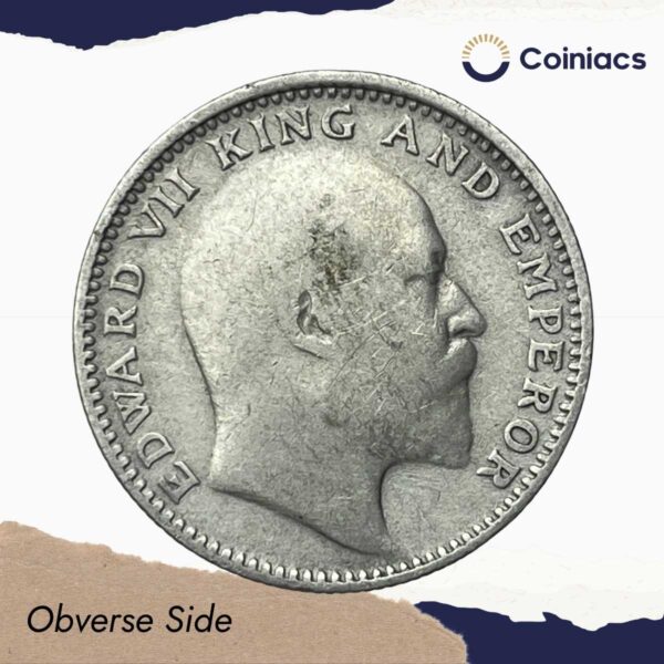 Scarce Half Rupee Edward VII 1910 Calcutta Mint Silver Coin, British India Uniform Coinage, Collectible. - Image 2