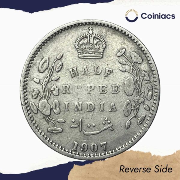 Scarce Half Rupee Edward VII 1910 Calcutta Mint Silver Coin, British India Uniform Coinage, Collectible. - Image 3