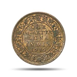 Quarter Anna George V King Emperor 1919 Calcutta Mint Bronze Coin, British India Uniform Coinage, XF+.
