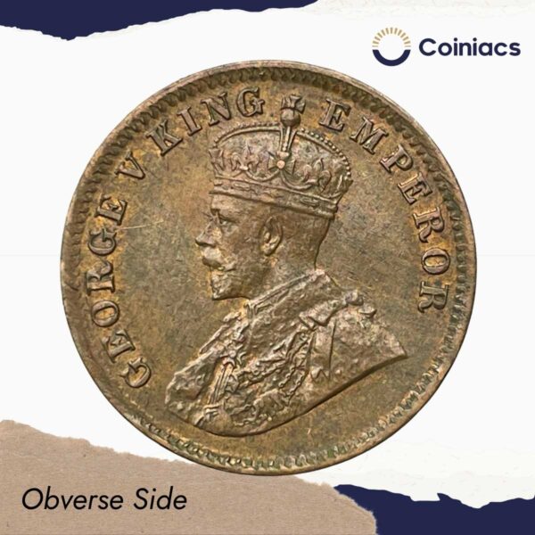 Quarter Anna George V King Emperor 1919 Calcutta Mint Bronze Coin, British India Uniform Coinage, XF+. - Image 2
