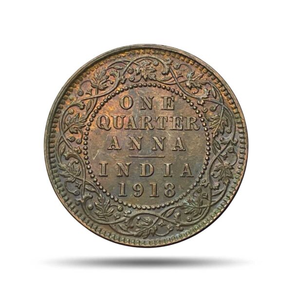 Quarter Anna George V King Emperor 1918 Calcutta Mint Bronze Coin, British India Uniform Coinage, XF+.