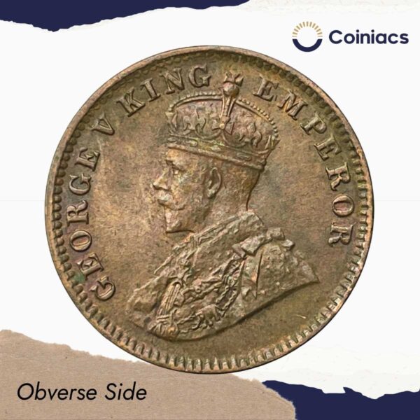Quarter Anna George V King Emperor 1918 Calcutta Mint Bronze Coin, British India Uniform Coinage, XF+. - Image 2
