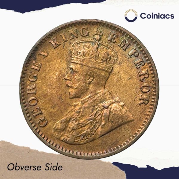 Quarter Anna George V King Emperor 1917 Calcutta Mint Bronze Coin, British India Uniform Coinage, XF+. - Image 2