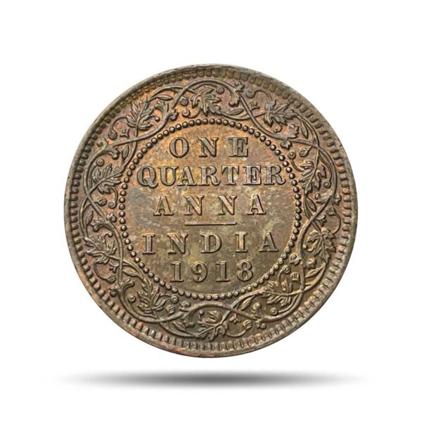 Quarter Anna George V King Emperor 1918 Calcutta Mint Bronze Coin, British India Uniform Coinage, XF+.